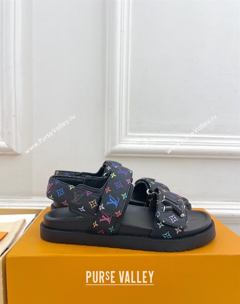 Louis Vuitton LV x TM Flat Comfort Sandals in Multicolored Monogram Canvas Black 2025 LV042101 (MD-250421090)