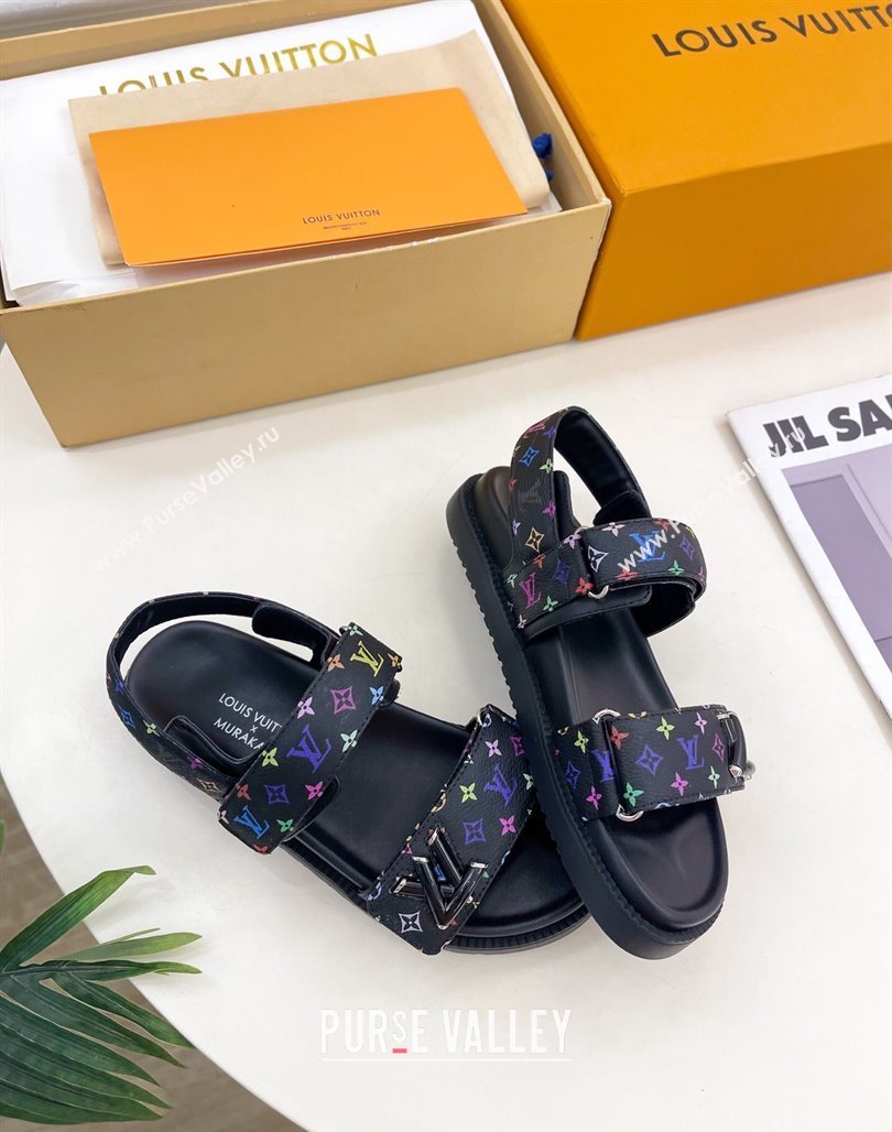 Louis Vuitton LV x TM Flat Comfort Sandals in Multicolored Monogram Canvas Black 2025 LV042101 (MD-250421090)