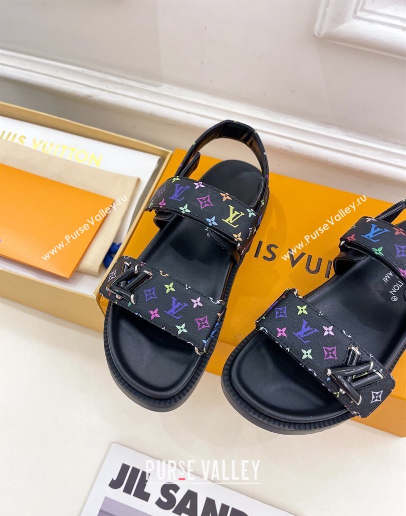 Louis Vuitton LV x TM Flat Comfort Sandals in Multicolored Monogram Canvas Black 2025 LV042101 (MD-250421090)
