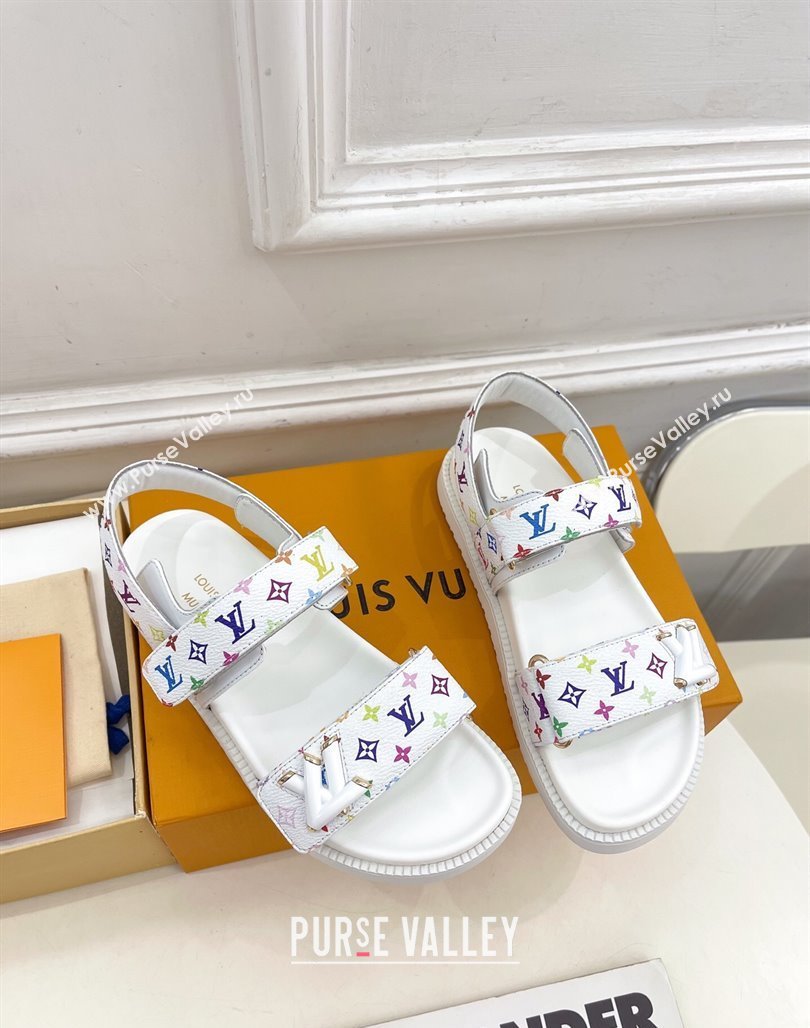 Louis Vuitton LV x TM Flat Comfort Sandals in Multicolored Monogram Canvas White 2025 LV042101 (MD-250421091)