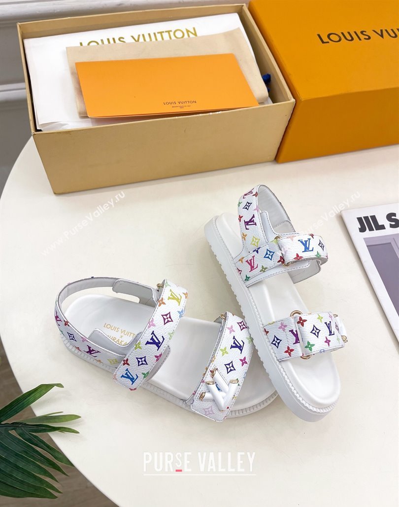 Louis Vuitton LV x TM Flat Comfort Sandals in Multicolored Monogram Canvas White 2025 LV042101 (MD-250421091)