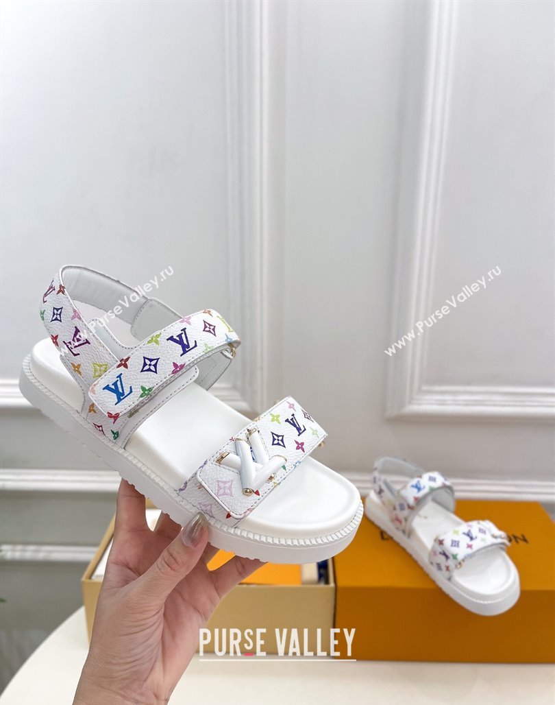 Louis Vuitton LV x TM Flat Comfort Sandals in Multicolored Monogram Canvas White 2025 LV042101 (MD-250421091)