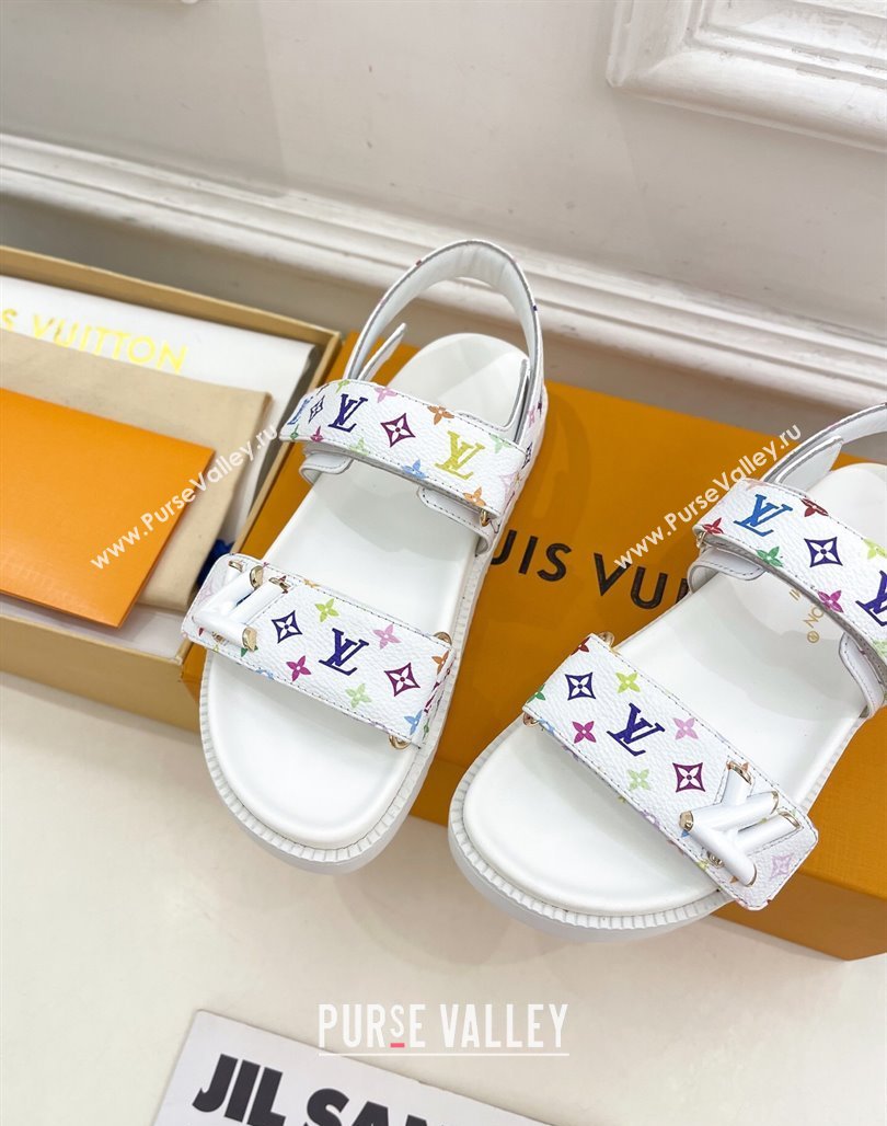 Louis Vuitton LV x TM Flat Comfort Sandals in Multicolored Monogram Canvas White 2025 LV042101 (MD-250421091)