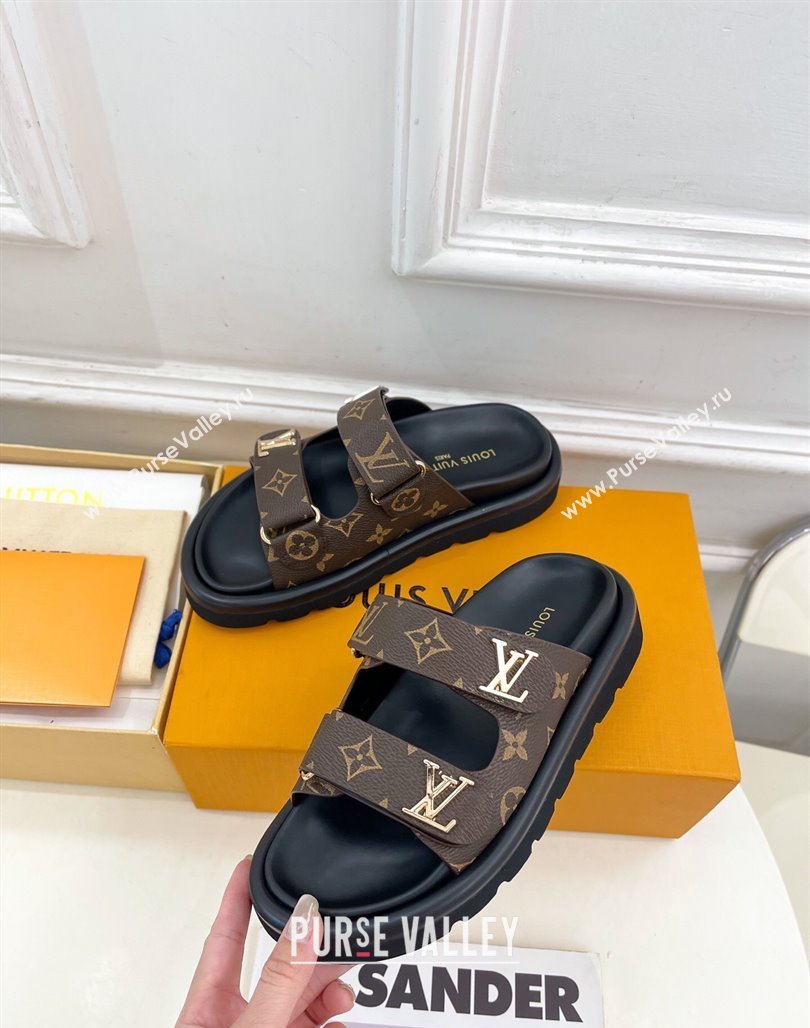 Louis Vuitton Comfort Slides Sandal in Monogram Canvas with LV Strap Brown 2025 LV042202 (MD-250422065)