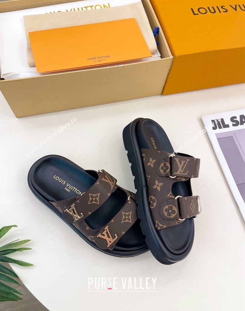 Louis Vuitton Comfort Slides Sandal in Monogram Canvas with LV Strap Brown 2025 LV042202 (MD-250422065)