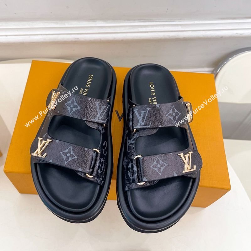 Louis Vuitton Comfort Slides Sandal in Monogram Canvas with LV Strap Black 2025 LV042202 (MD-250422067)