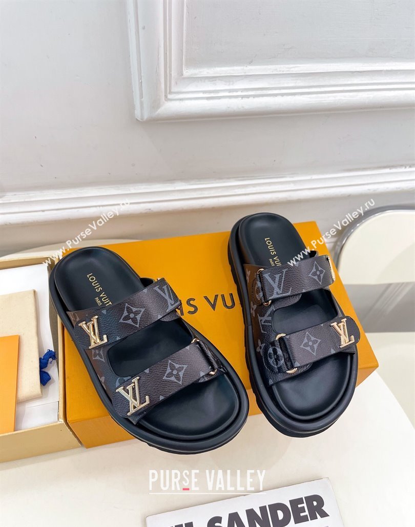 Louis Vuitton Comfort Slides Sandal in Monogram Canvas with LV Strap Black 2025 LV042202 (MD-250422067)