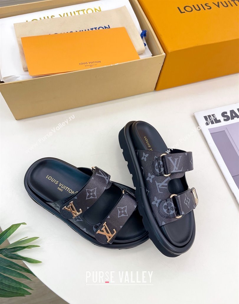Louis Vuitton Comfort Slides Sandal in Monogram Canvas with LV Strap Black 2025 LV042202 (MD-250422067)