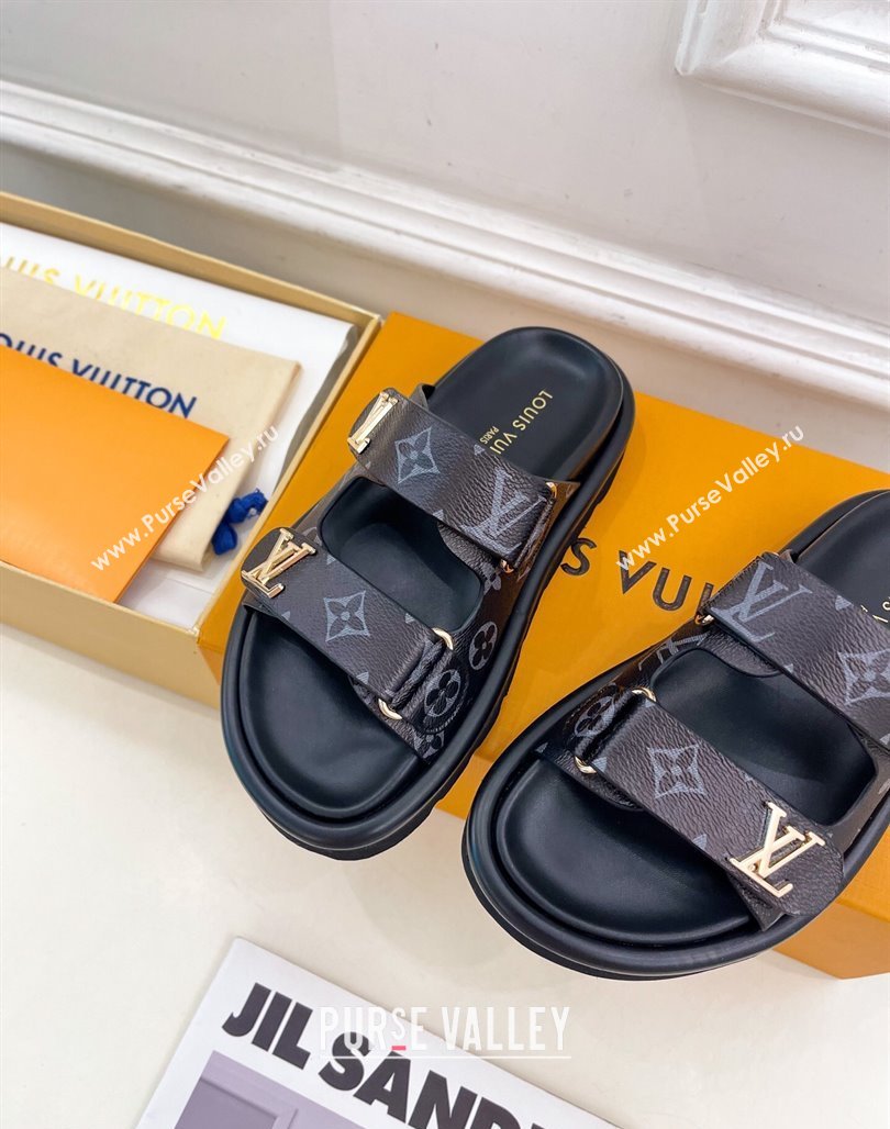 Louis Vuitton Comfort Slides Sandal in Monogram Canvas with LV Strap Black 2025 LV042202 (MD-250422067)
