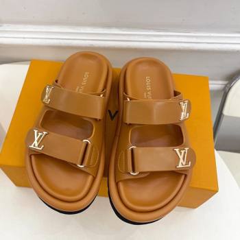Louis Vuitton Comfort Slides Sandal in Leather with LV Strap Brown 2025 LV042202 (MD-250422061)