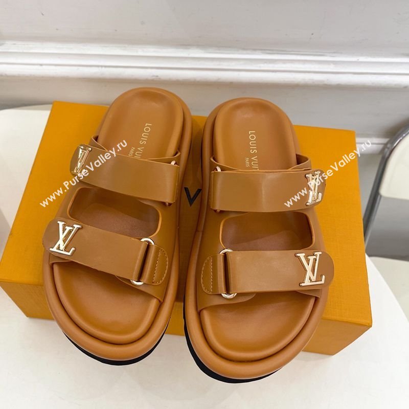 Louis Vuitton Comfort Slides Sandal in Leather with LV Strap Brown 2025 LV042202 (MD-250422061)