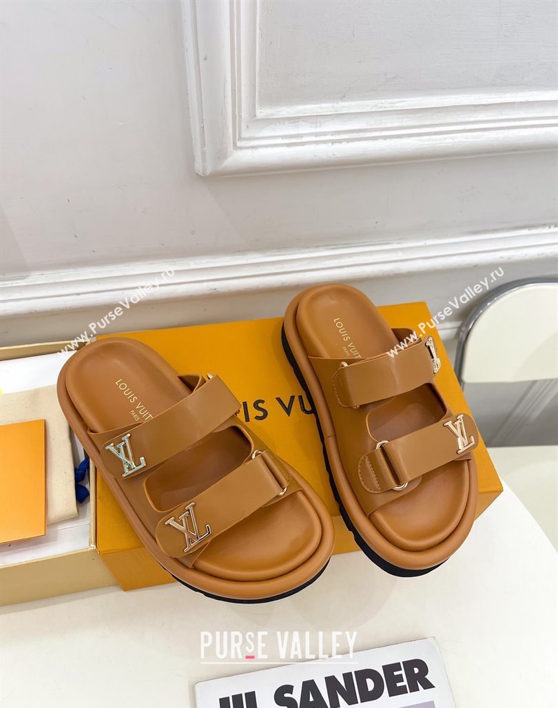 Louis Vuitton Comfort Slides Sandal in Leather with LV Strap Brown 2025 LV042202 (MD-250422061)