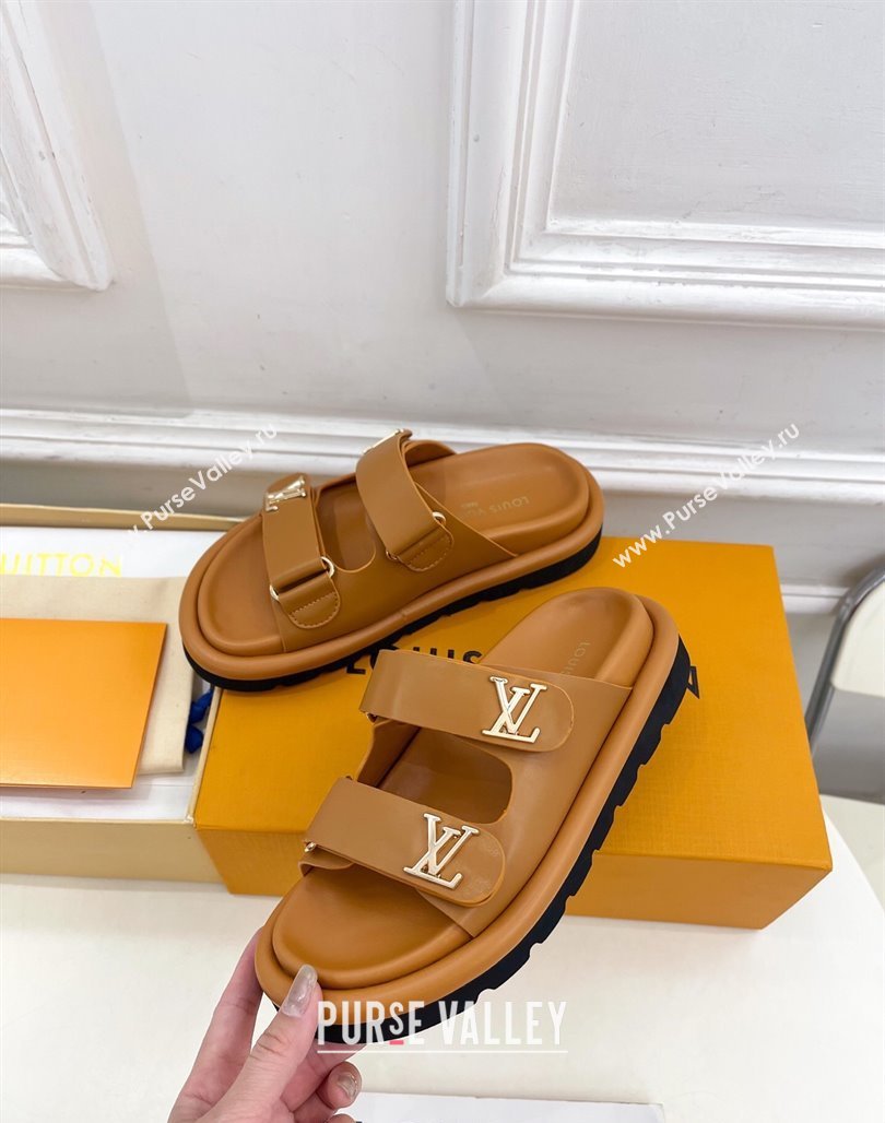 Louis Vuitton Comfort Slides Sandal in Leather with LV Strap Brown 2025 LV042202 (MD-250422061)