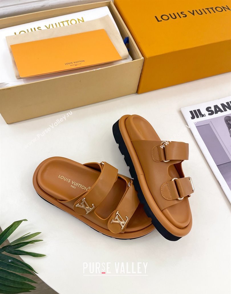 Louis Vuitton Comfort Slides Sandal in Leather with LV Strap Brown 2025 LV042202 (MD-250422061)