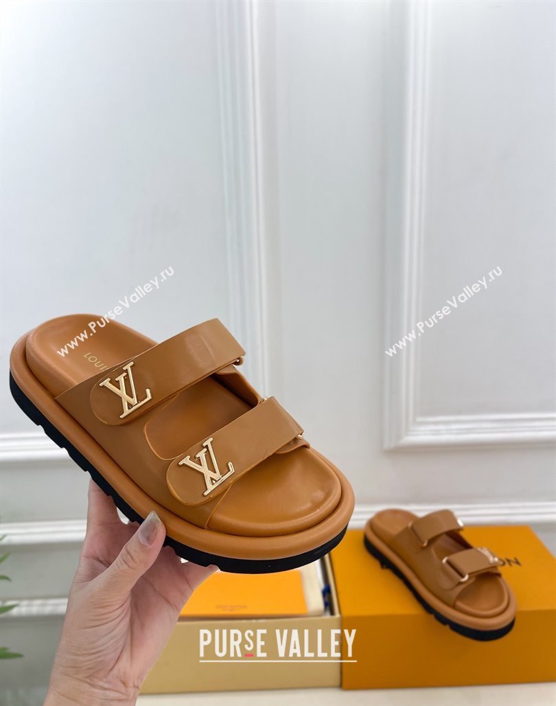 Louis Vuitton Comfort Slides Sandal in Leather with LV Strap Brown 2025 LV042202 (MD-250422061)