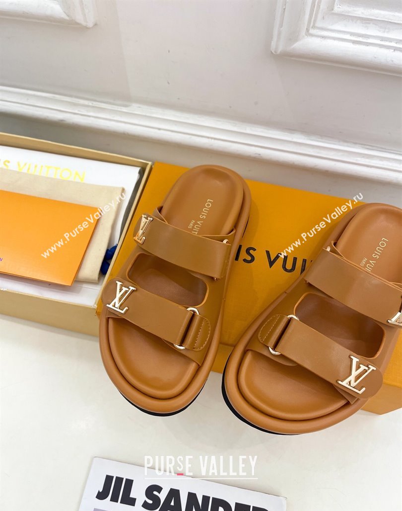 Louis Vuitton Comfort Slides Sandal in Leather with LV Strap Brown 2025 LV042202 (MD-250422061)