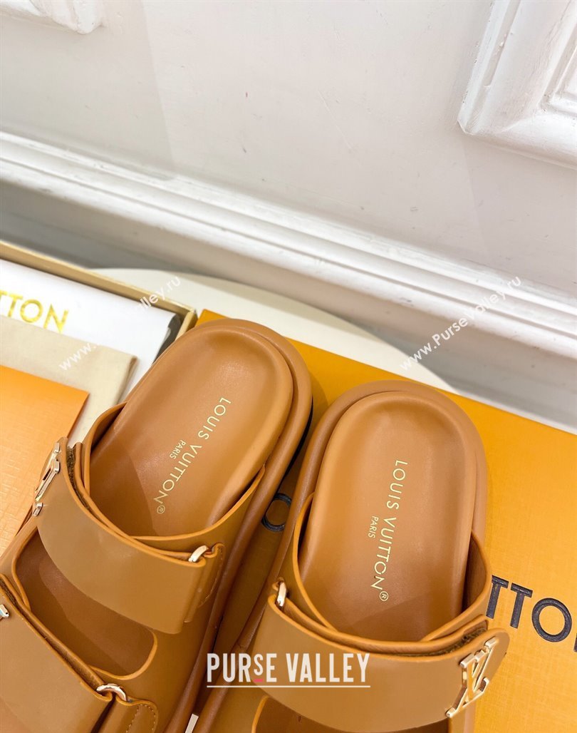 Louis Vuitton Comfort Slides Sandal in Leather with LV Strap Brown 2025 LV042202 (MD-250422061)