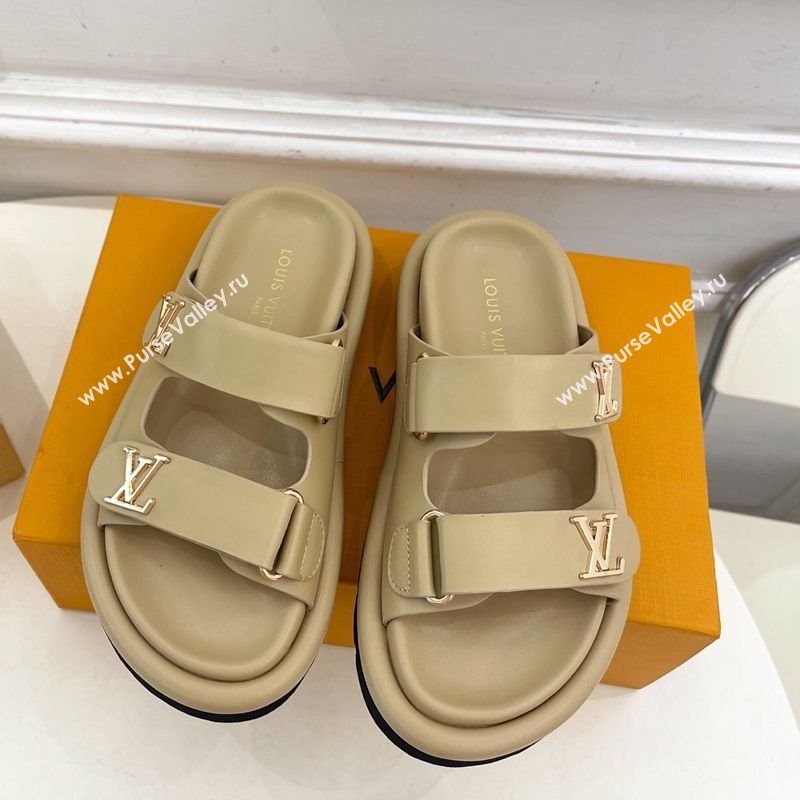 Louis Vuitton Comfort Slides Sandal in Leather with LV Strap Beige 2025 LV042202 (MD-250422062)