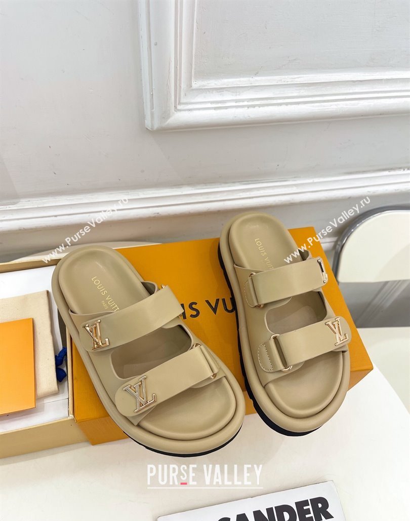 Louis Vuitton Comfort Slides Sandal in Leather with LV Strap Beige 2025 LV042202 (MD-250422062)