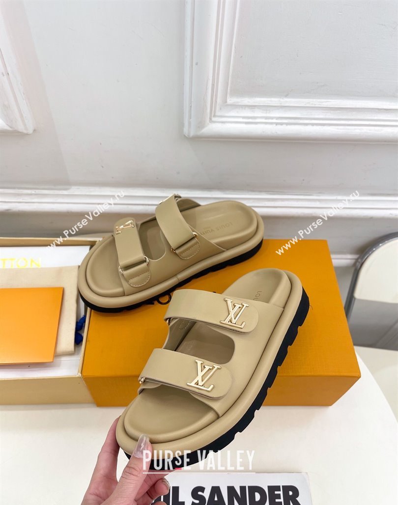Louis Vuitton Comfort Slides Sandal in Leather with LV Strap Beige 2025 LV042202 (MD-250422062)