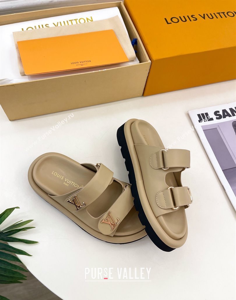 Louis Vuitton Comfort Slides Sandal in Leather with LV Strap Beige 2025 LV042202 (MD-250422062)