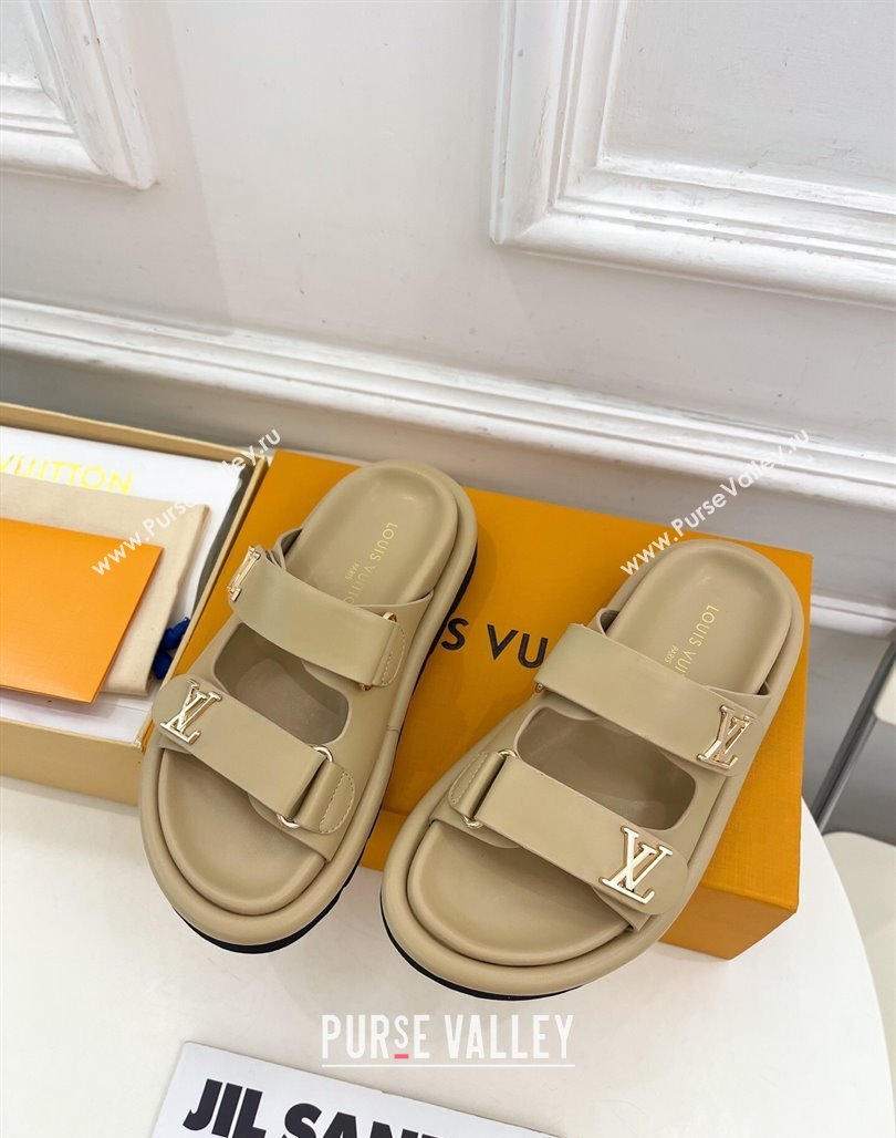 Louis Vuitton Comfort Slides Sandal in Leather with LV Strap Beige 2025 LV042202 (MD-250422062)