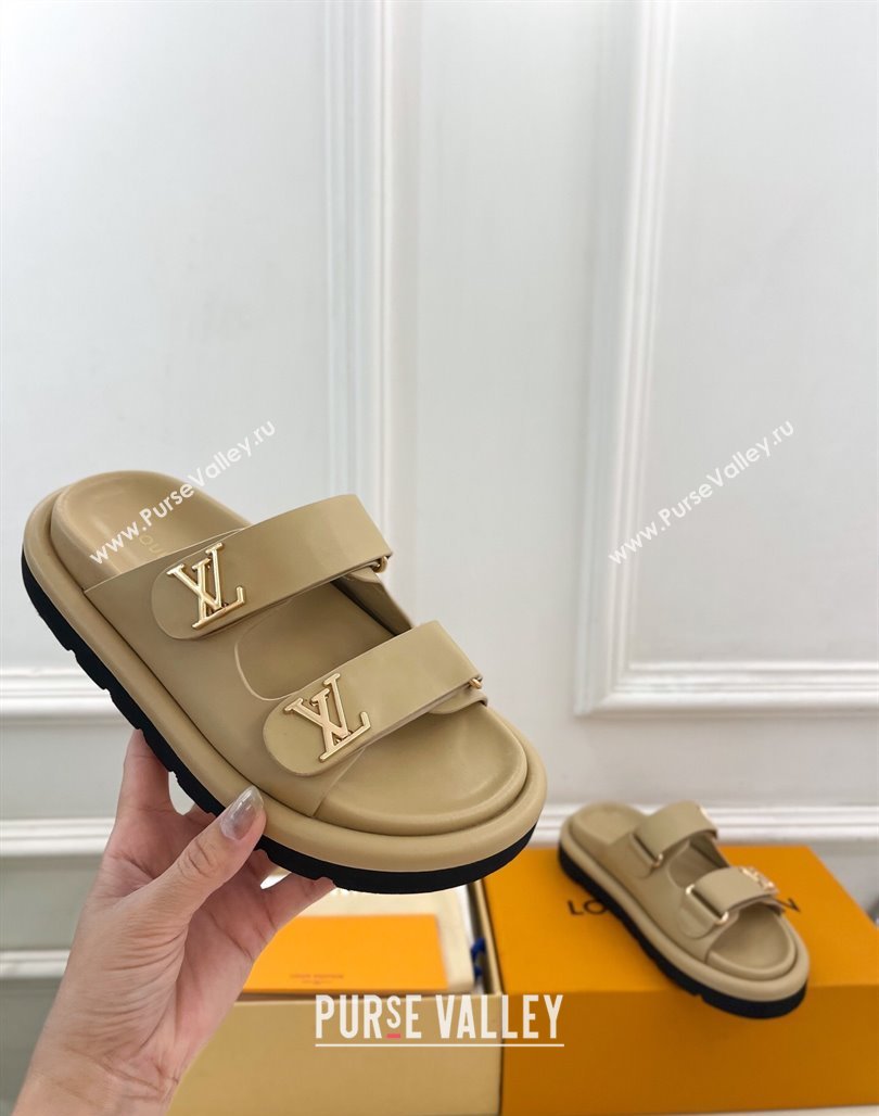 Louis Vuitton Comfort Slides Sandal in Leather with LV Strap Beige 2025 LV042202 (MD-250422062)