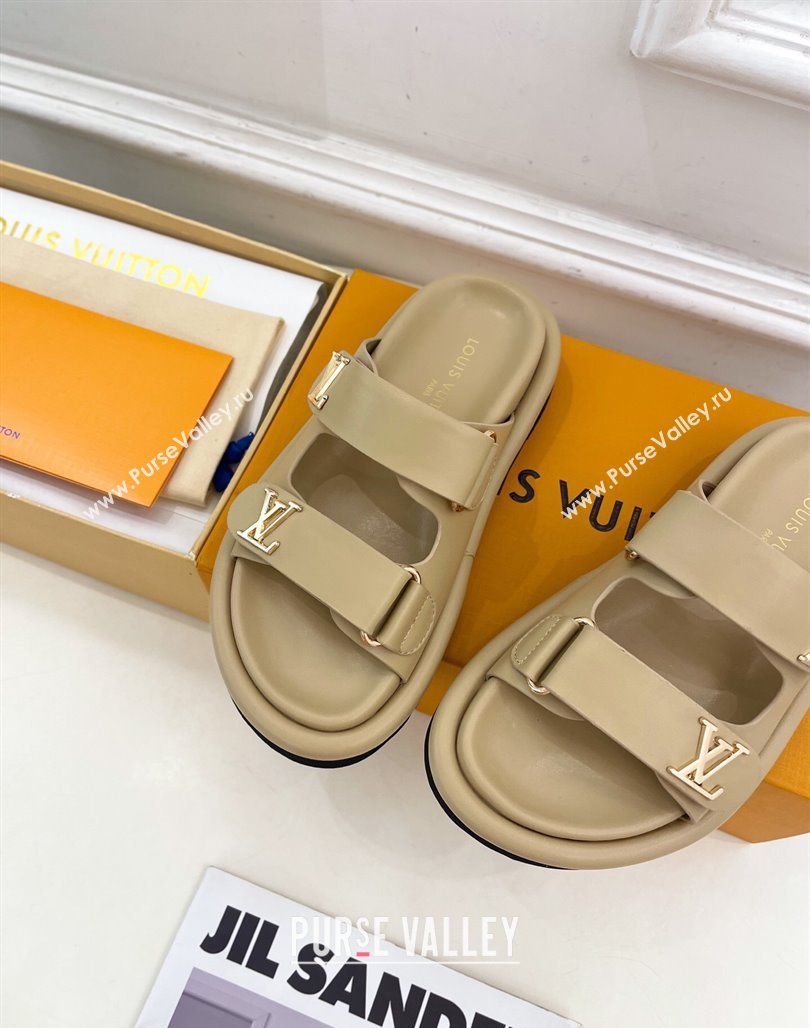 Louis Vuitton Comfort Slides Sandal in Leather with LV Strap Beige 2025 LV042202 (MD-250422062)