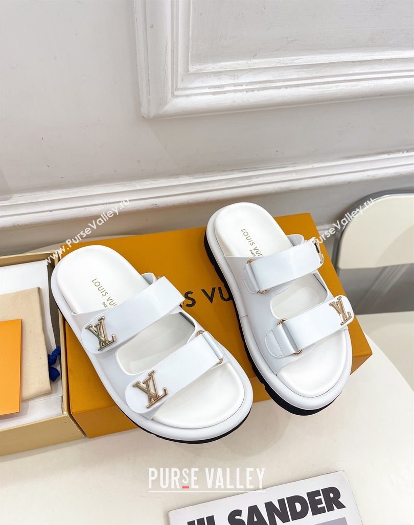 Louis Vuitton Comfort Slides Sandal in Leather with LV Strap White 2025 LV042202 (MD-250422063)