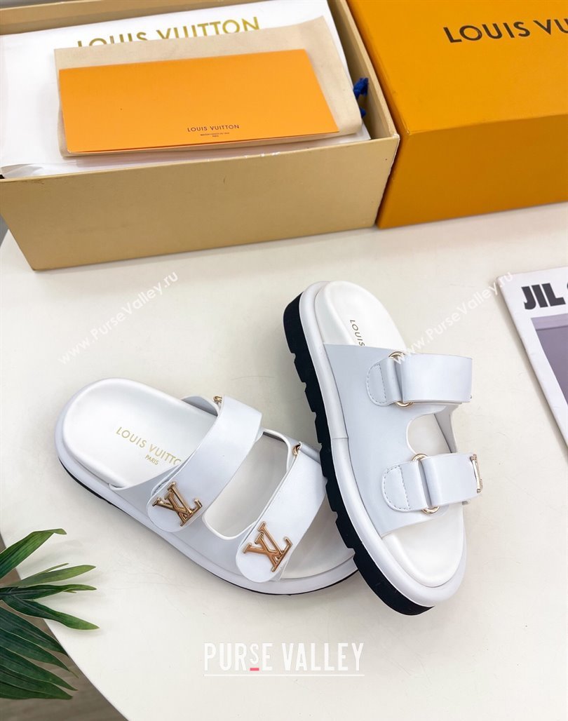 Louis Vuitton Comfort Slides Sandal in Leather with LV Strap White 2025 LV042202 (MD-250422063)