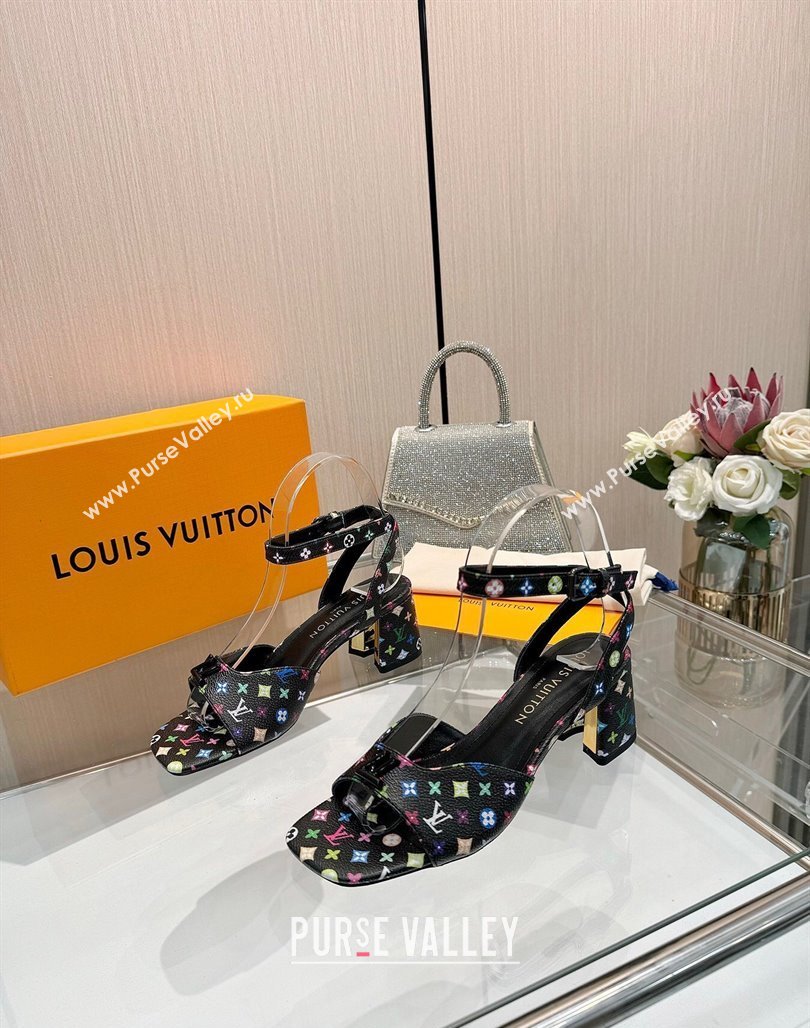 Louis Vuitton LV x TM Swing Heel Sandals 5.5cm in Multicolor Monogram Canvas Black 2025 1AGUTG (MD-250422115)