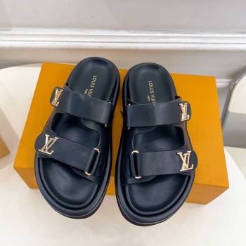 Louis Vuitton Comfort Slides Sandal in Leather with LV Strap Black 2025 LV042202 (MD-250422064)