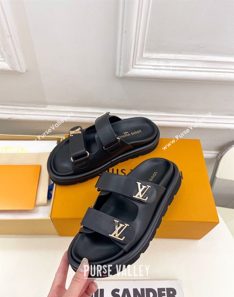 Louis Vuitton Comfort Slides Sandal in Leather with LV Strap Black 2025 LV042202 (MD-250422064)