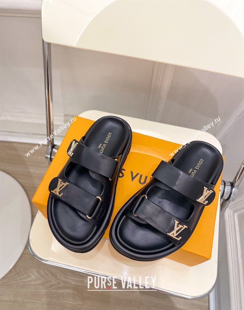 Louis Vuitton Comfort Slides Sandal in Leather with LV Strap Black 2025 LV042202 (MD-250422064)