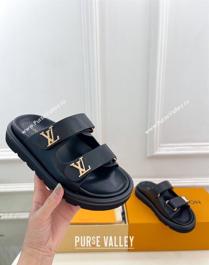 Louis Vuitton Comfort Slides Sandal in Leather with LV Strap Black 2025 LV042202 (MD-250422064)