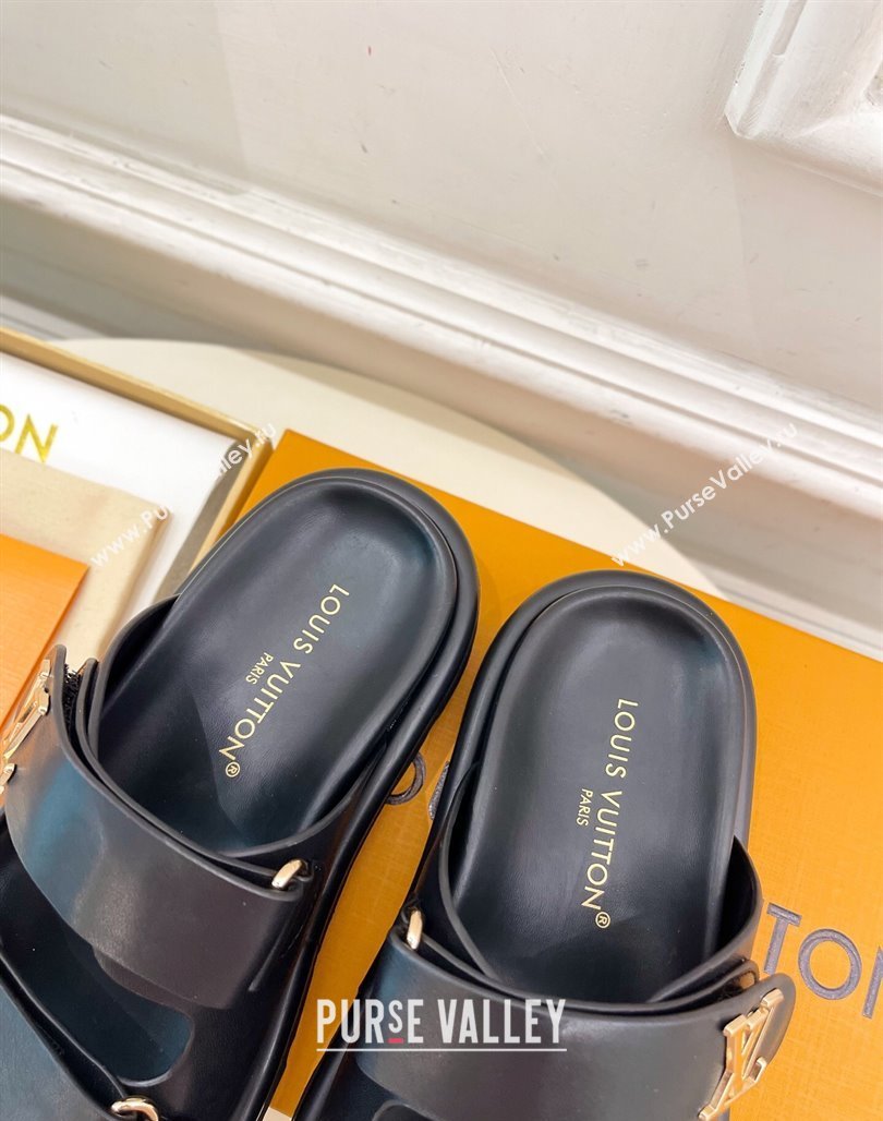 Louis Vuitton Comfort Slides Sandal in Leather with LV Strap Black 2025 LV042202 (MD-250422064)