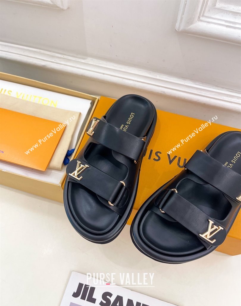 Louis Vuitton Comfort Slides Sandal in Leather with LV Strap Black 2025 LV042202 (MD-250422064)