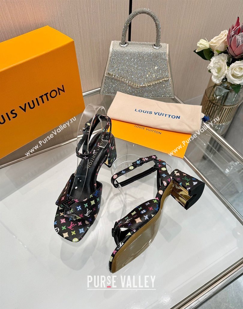 Louis Vuitton LV x TM Swing Heel Sandals 5.5cm in Multicolor Monogram Canvas Black 2025 1AGUTG (MD-250422115)