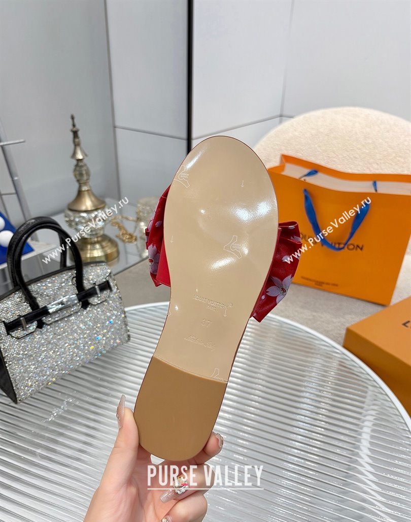 Louis Vuitton LV x TM Lily Flat Slides Sandal with Bow in Cherry Bloom Print Leather Red 2025 1AGVYB (MD-250422045)
