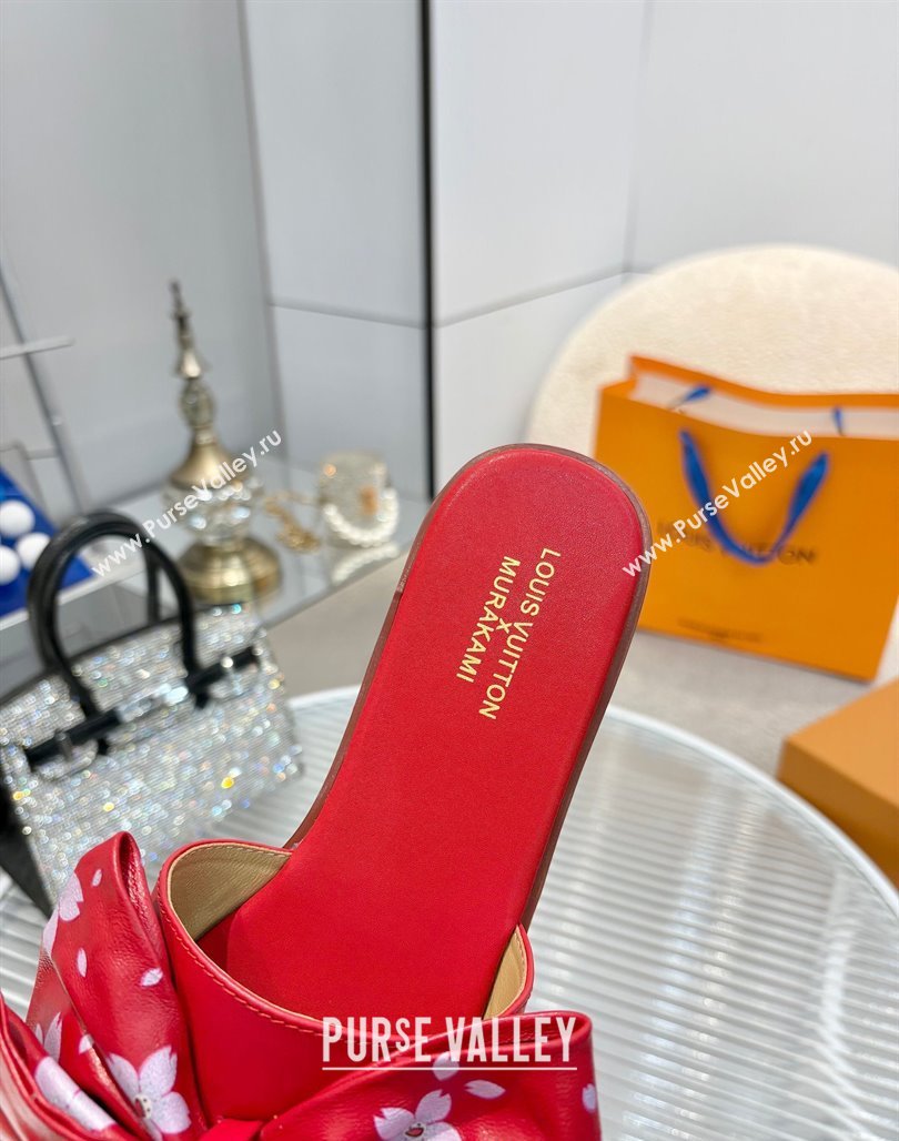 Louis Vuitton LV x TM Lily Flat Slides Sandal with Bow in Cherry Bloom Print Leather Red 2025 1AGVYB (MD-250422045)