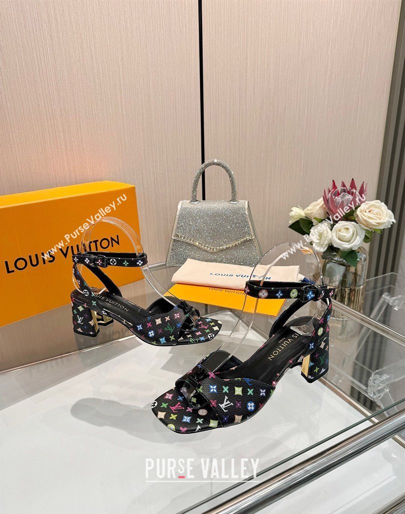 Louis Vuitton LV x TM Swing Heel Sandals 5.5cm in Multicolor Monogram Canvas Black 2025 1AGUTG (MD-250422115)