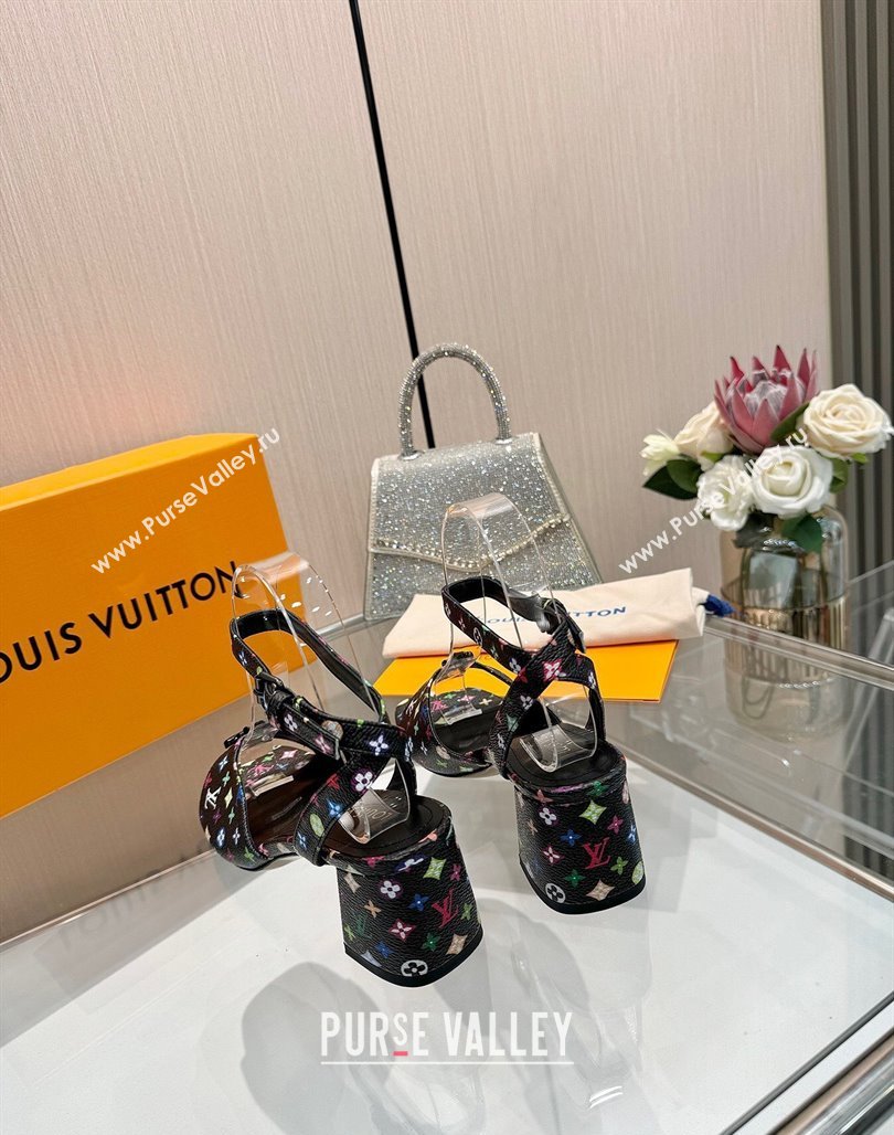 Louis Vuitton LV x TM Swing Heel Sandals 5.5cm in Multicolor Monogram Canvas Black 2025 1AGUTG (MD-250422115)