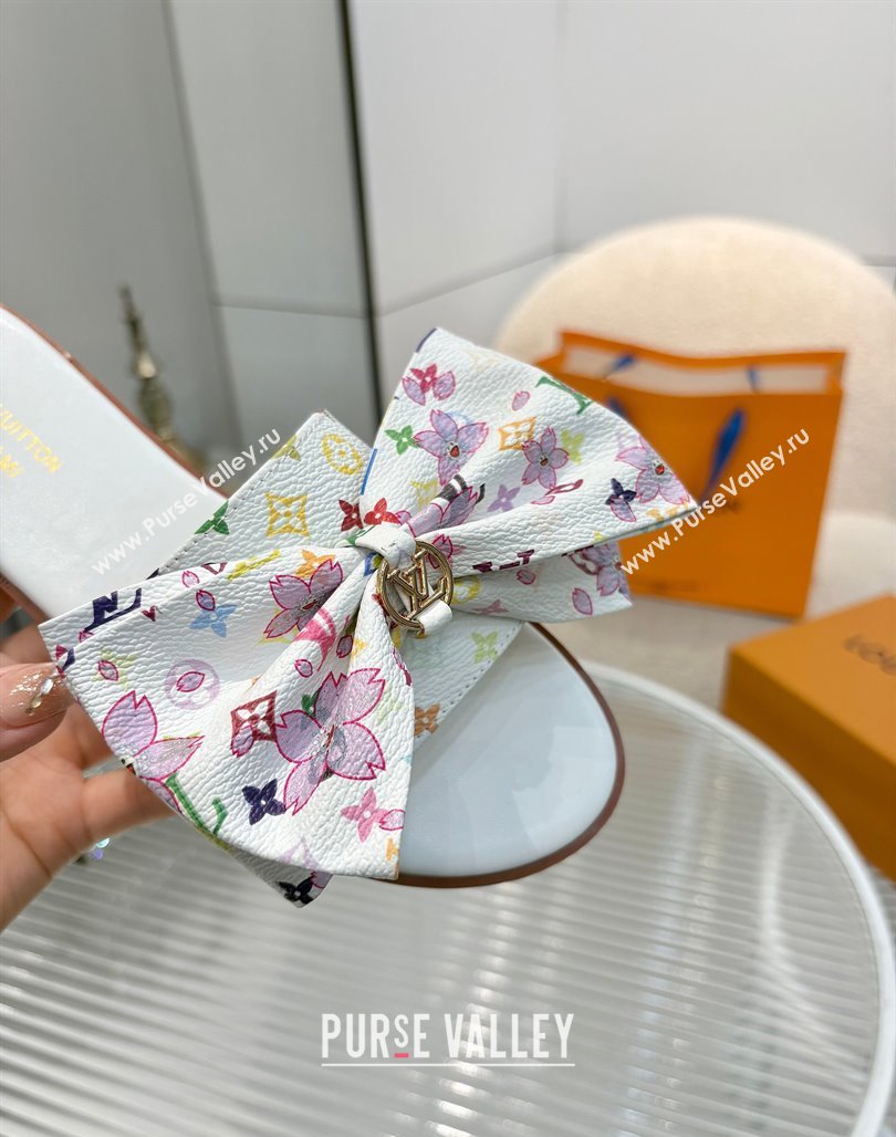 Louis Vuitton LV x TM Lily Flat Slides Sandal with Bow in Cherry Bloom Print Monogram Canvas White 2025 1AGVYB (MD-250422048)