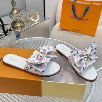 Louis Vuitton LV x TM Lily Flat Slides Sandal with Bow in Cherry Bloom Print Monogram Canvas White 2025 1AGVYB (MD-250422048)