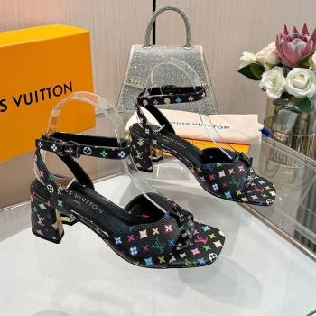Louis Vuitton LV x TM Swing Heel Sandals 5.5cm in Multicolor Monogram Canvas Black 2025 1AGUTG (MD-250422115)