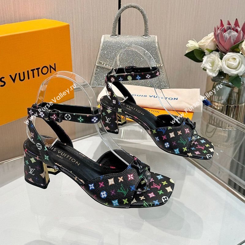 Louis Vuitton LV x TM Swing Heel Sandals 5.5cm in Multicolor Monogram Canvas Black 2025 1AGUTG (MD-250422115)