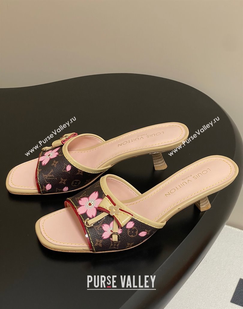 Louis Vuitton LV x TM Heel Slides Sandal 3cm in Cherry Bloom Print Monogram Canvas 2025 LV042201 (MD-250422028)