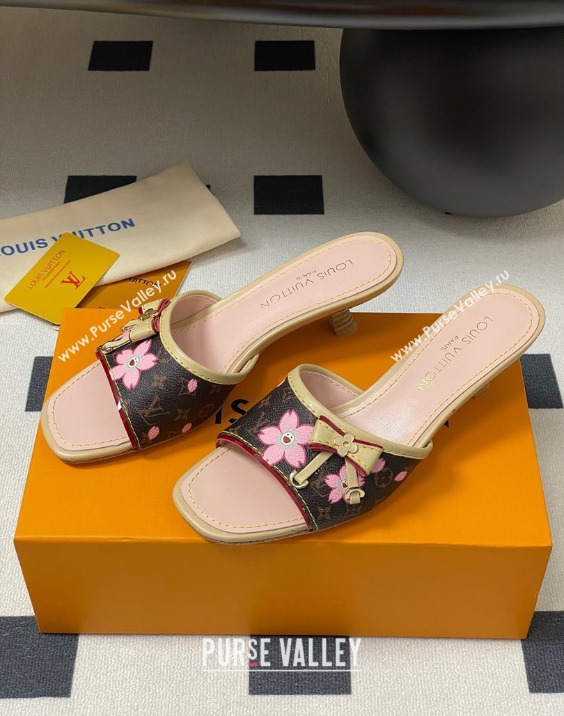 Louis Vuitton LV x TM Heel Slides Sandal 3cm in Cherry Bloom Print Monogram Canvas 2025 LV042201 (MD-250422028)
