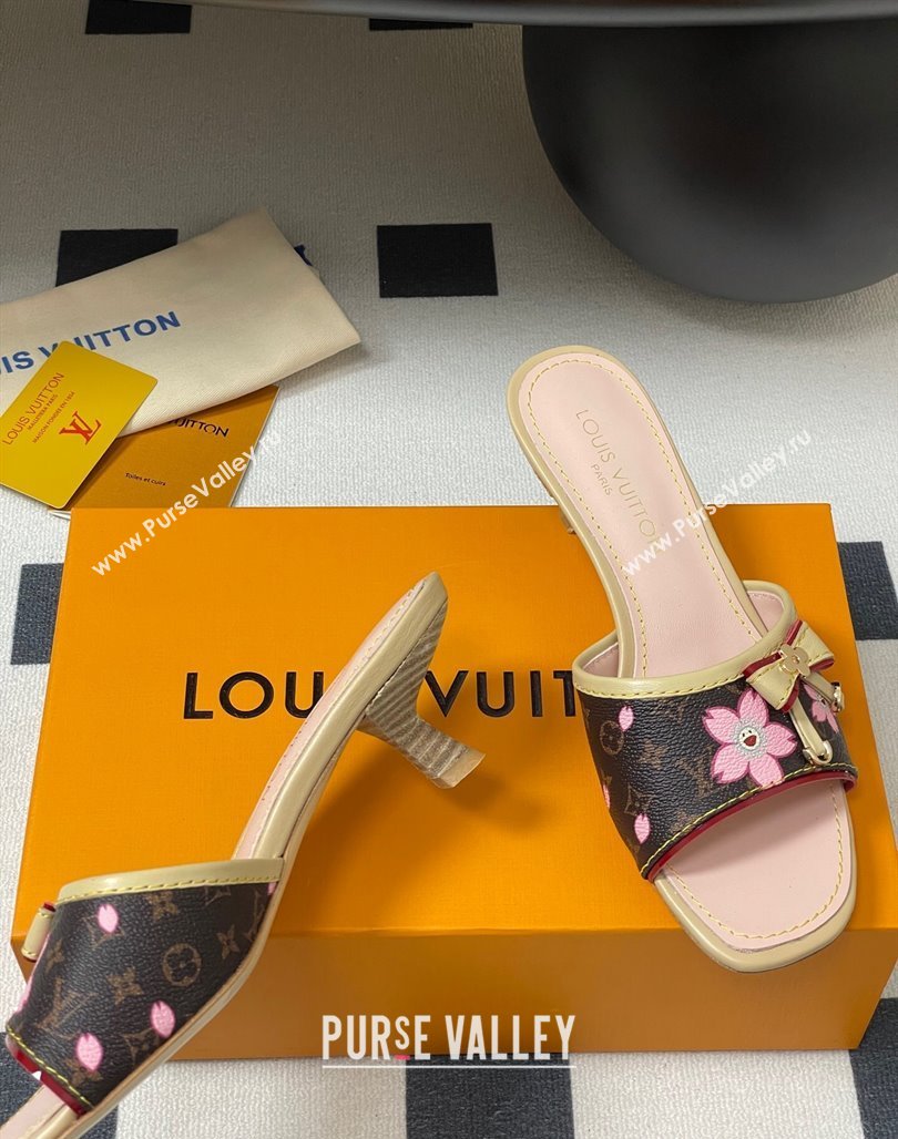 Louis Vuitton LV x TM Heel Slides Sandal 3cm in Cherry Bloom Print Monogram Canvas 2025 LV042201 (MD-250422028)