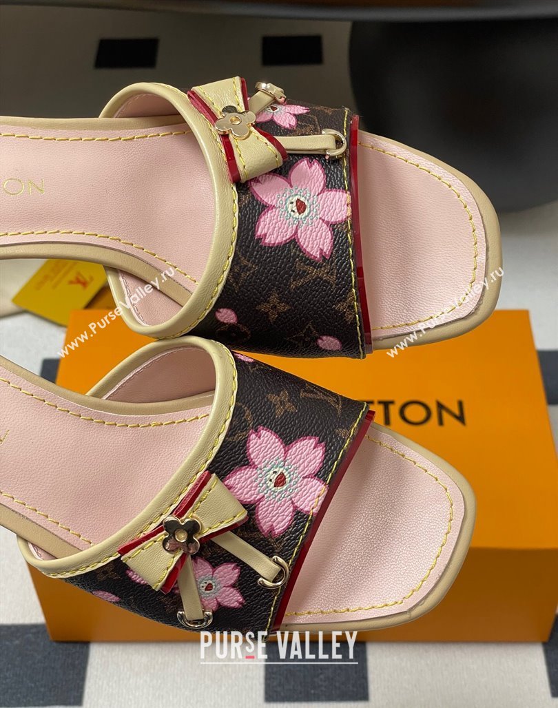 Louis Vuitton LV x TM Heel Slides Sandal 3cm in Cherry Bloom Print Monogram Canvas 2025 LV042201 (MD-250422028)